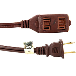 6 Ft Extention Cord, Three 2-Prong Polarized Sockets, With Tamper Guards Brown Finish