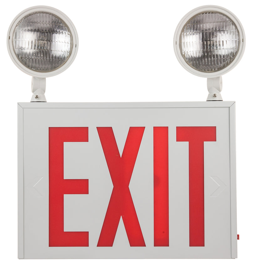 2 (Optional 3rd Included) Light, Daul Head Exit Light NYC Approved Style, Emergency Lighting, White Finish