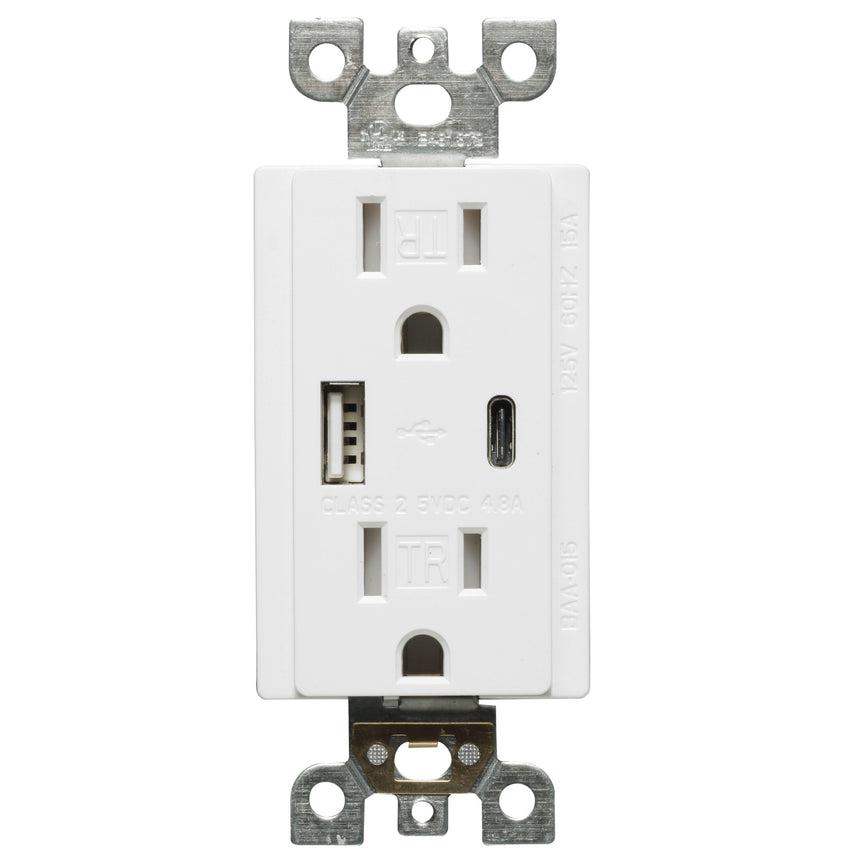 Usb, Type C, Charger And Duplex Receptacle, White Finish