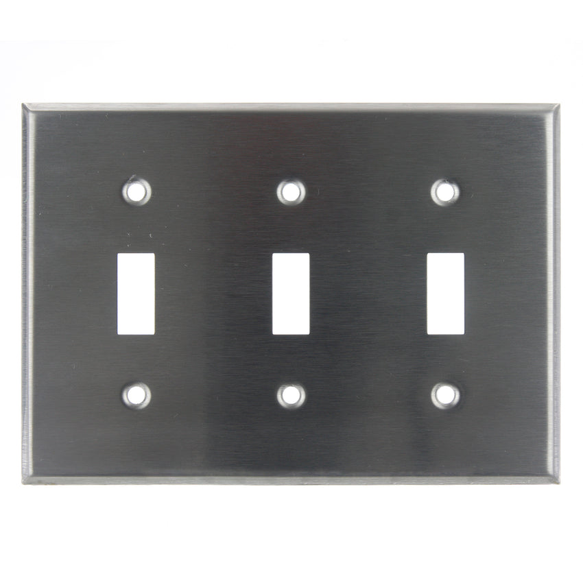 3 Gang Toggle Switch Plate Steel Finish