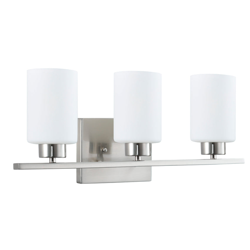 3 Light, Cylinder Style, Bathroom Fixtures, Brushed Nickel Finish